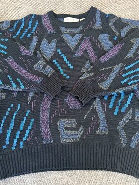 VTG 90s Michael Gerald Geometric Knit Grandpa Sweater Mens L